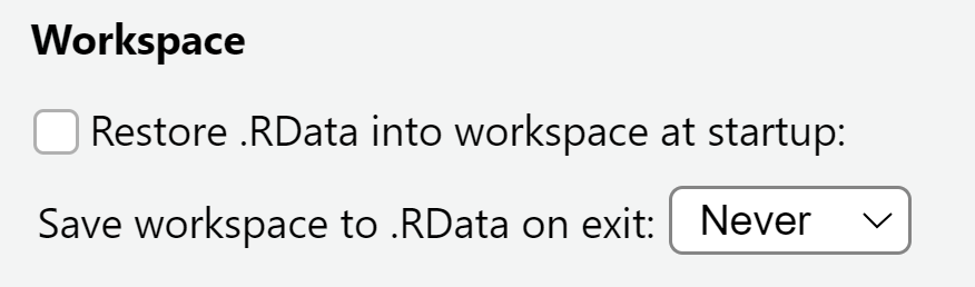 RStudio ‘Workspace’ Settings